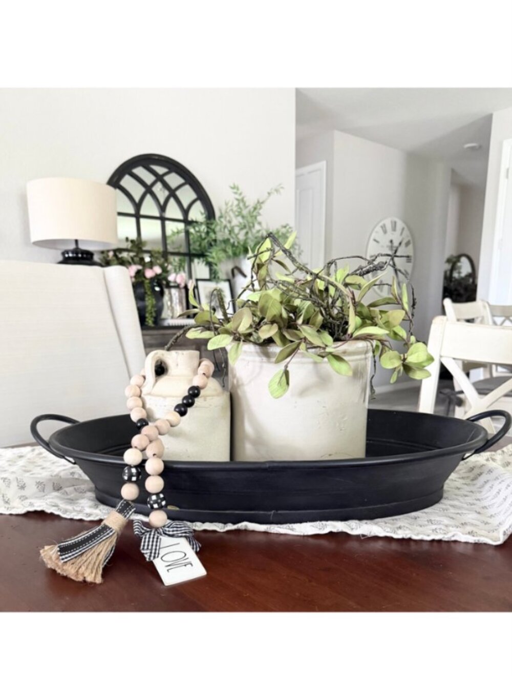 Rustic Black Metal Oval Tray w/Handles